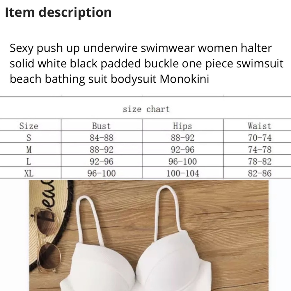 🎉New Sexy Push Up Underwire Solid White Padded Buckle One Piece Swimsuit - Picture 5 of 7